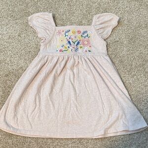 Tucker Kids Dress with Floral Embroidery - Light Pink